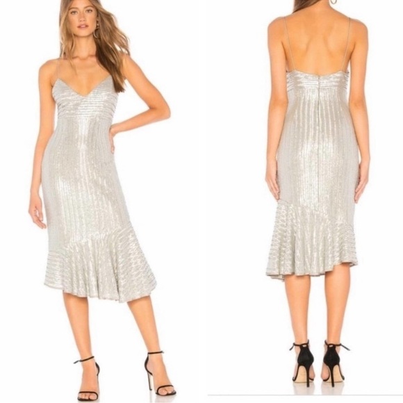SAYLOR Dress Peggie Sequin Silver Formal Evening Prom Midi dress NWT - Picture 1 of 16